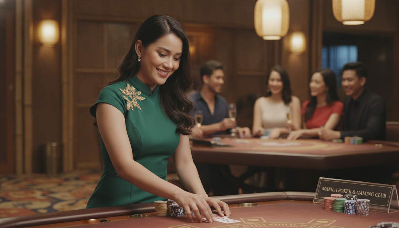 Filipina live dealer hosting a casino game online
